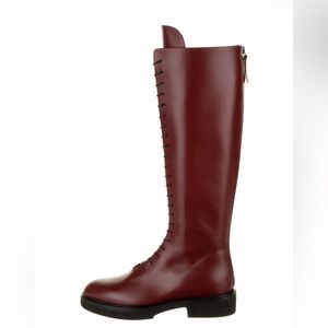 Khaite York Knee-High Leather Boots in Burgundy
